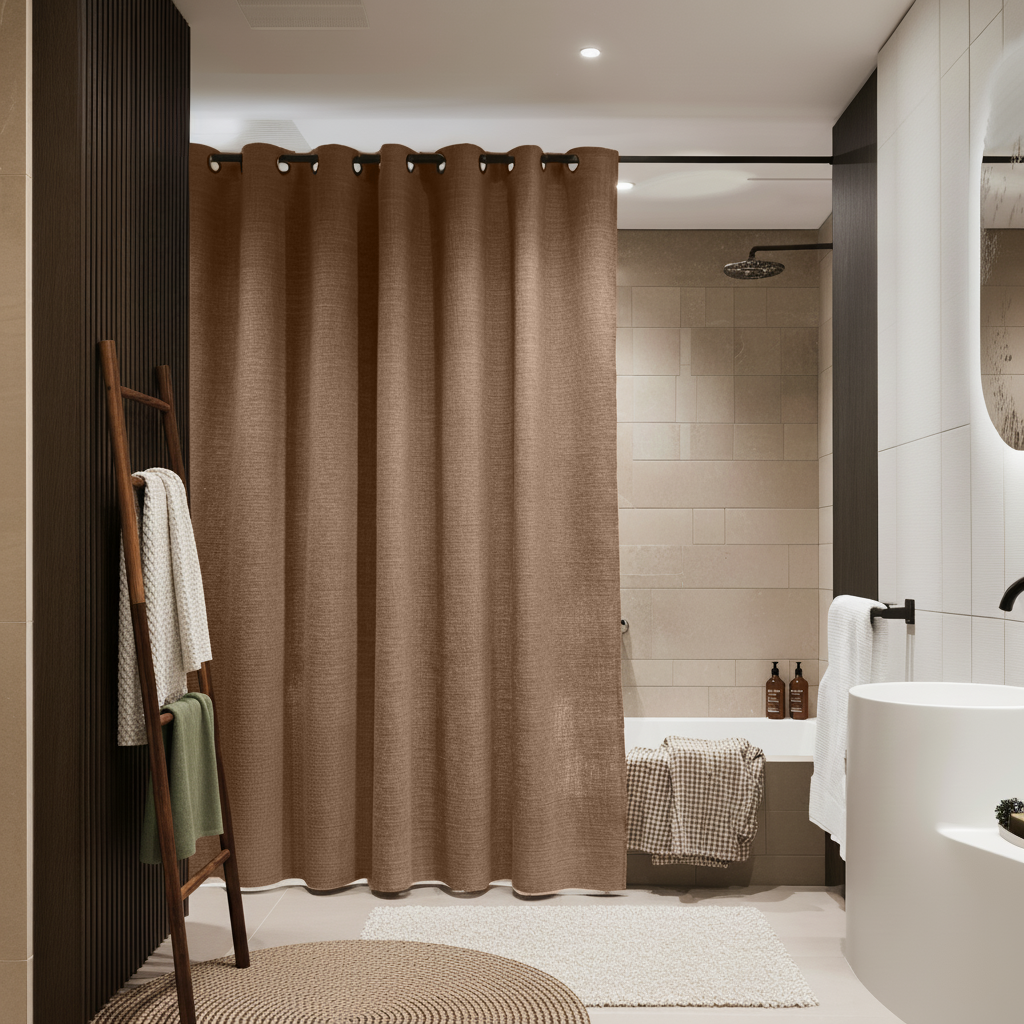 Tawny Brown Hookless Linen Shower Curtain