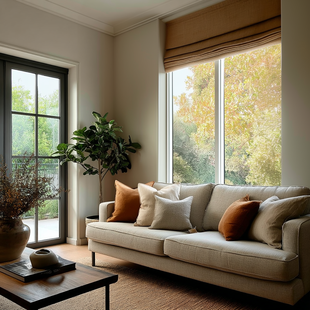 Tawny Brown Linen Roman Shades - Blackout Lining