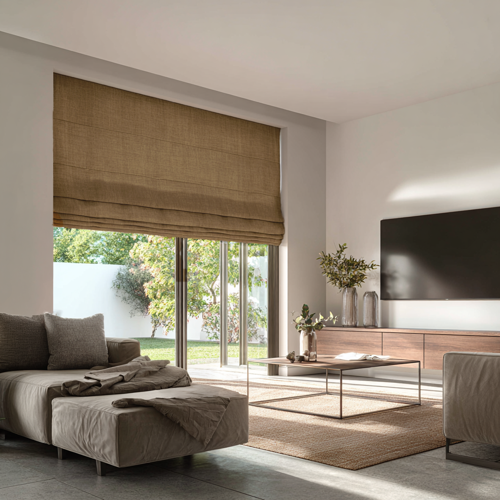 Tawny Brown Linen Blackout Roman Shades