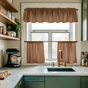 Tawny Brown Linen Cafe Curtains Valance Set