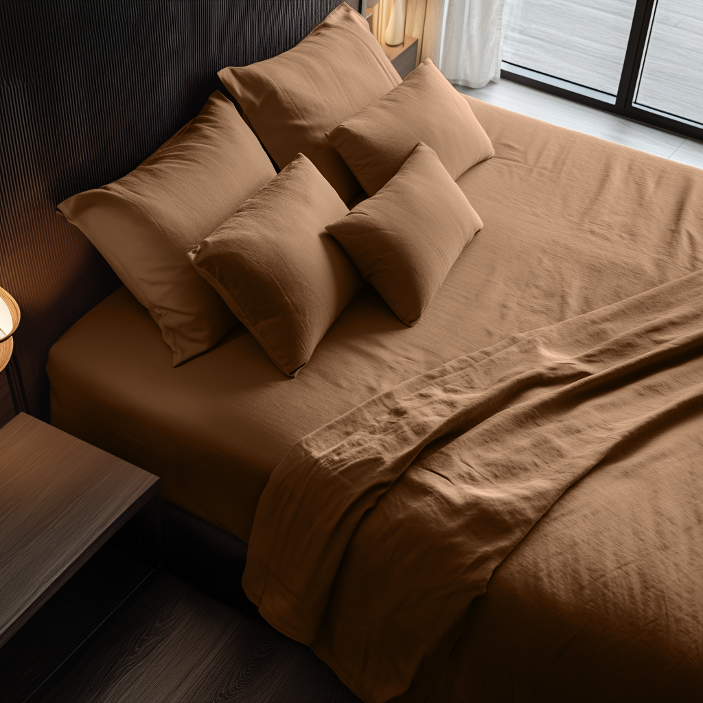 Tawny Brown Washed Linen Deep Pocket Fitted Sheet 