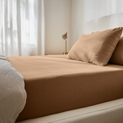 Tawny Brown Washed Linen Deep Pocket Fitted Sheet 