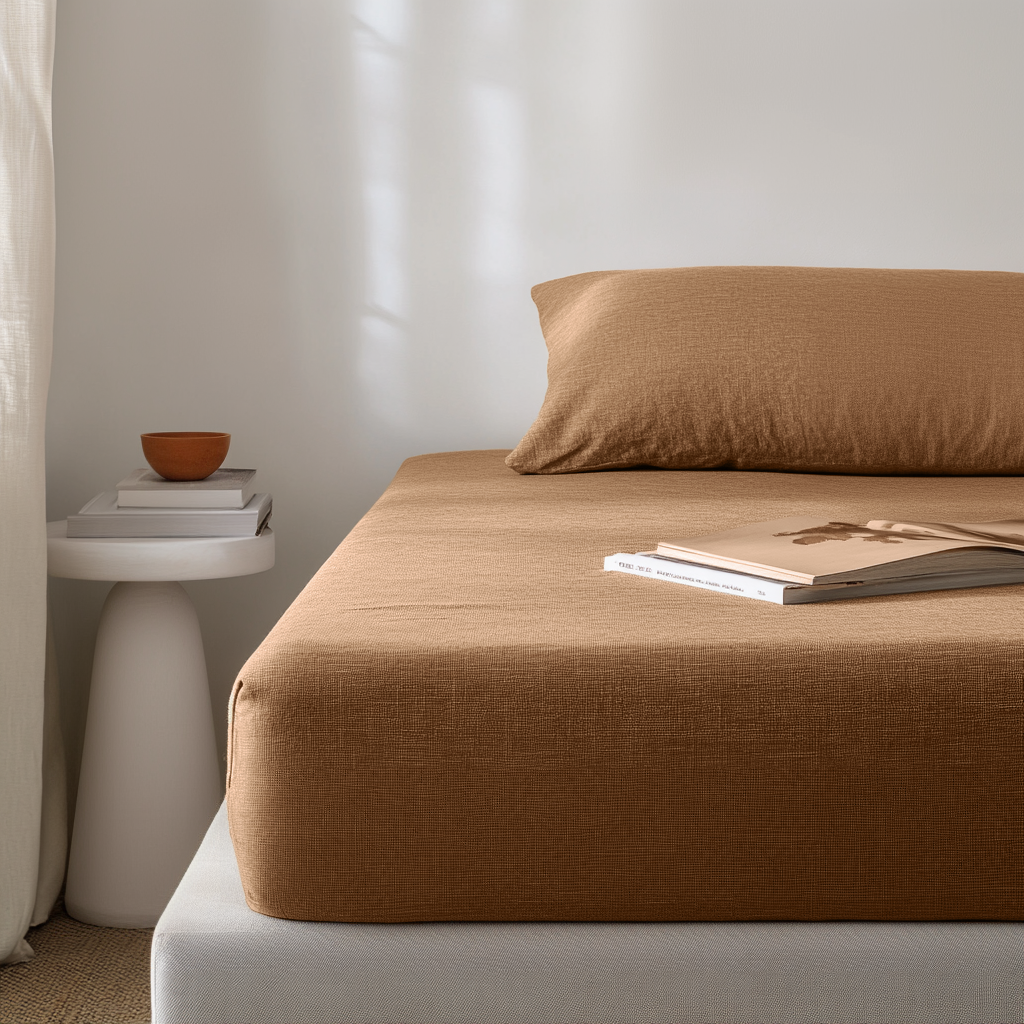 Tawny Brown Washed Linen Deep Pocket Fitted Sheet 