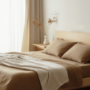 Tawny Warm Brown Washed Linen Deep Pocket Fitted Sheet Set