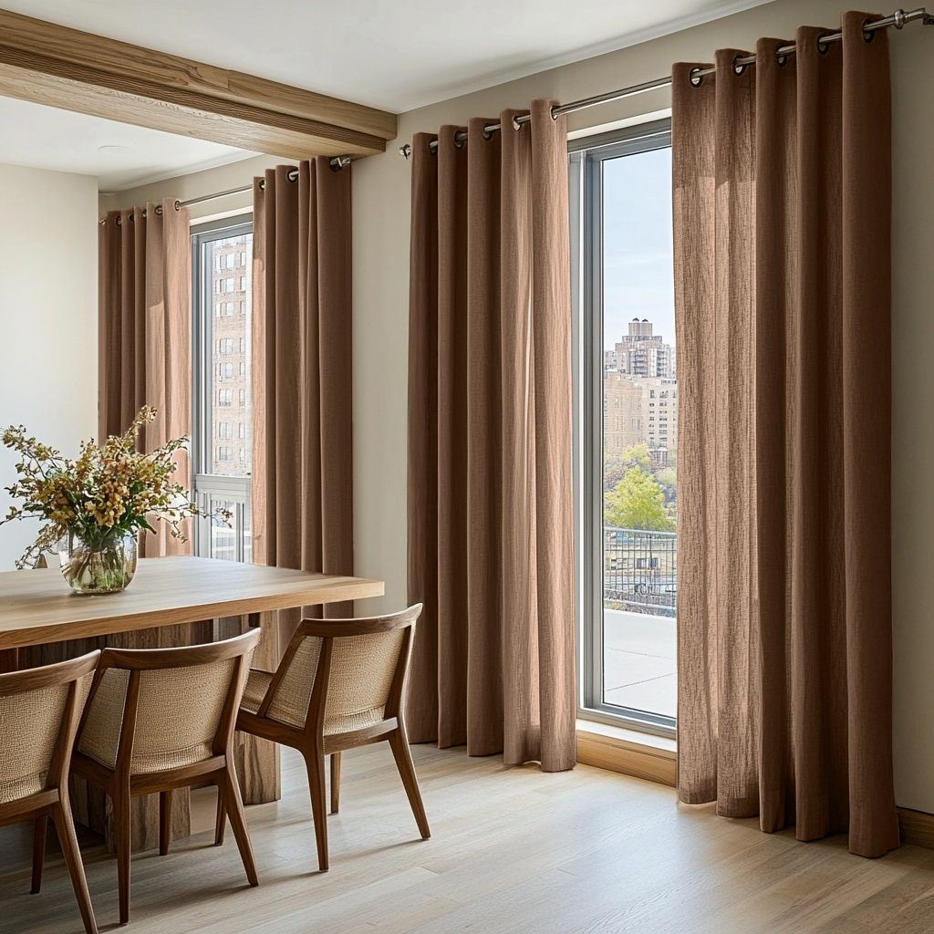 Tawny Brown Linen Grommet Curtains
