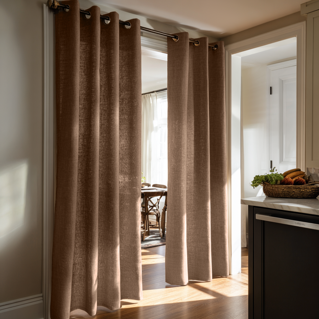 Tawny Brown Linen Doorway Curtain with Grommets