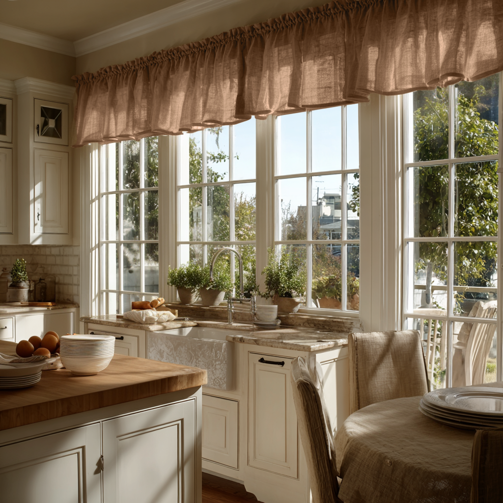 Tawny Brown Linen Kitchen Valance