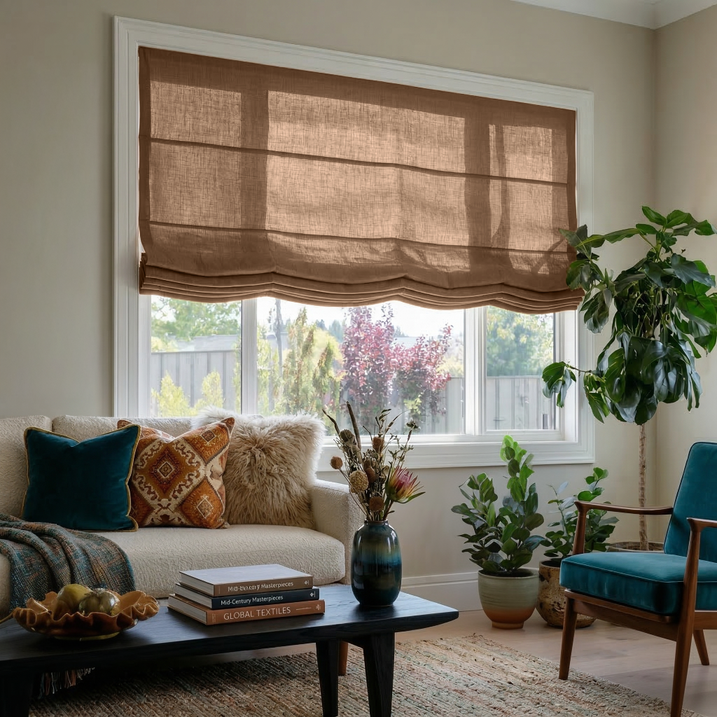 Tawny Brown Linen Relaxed Roman Shades
