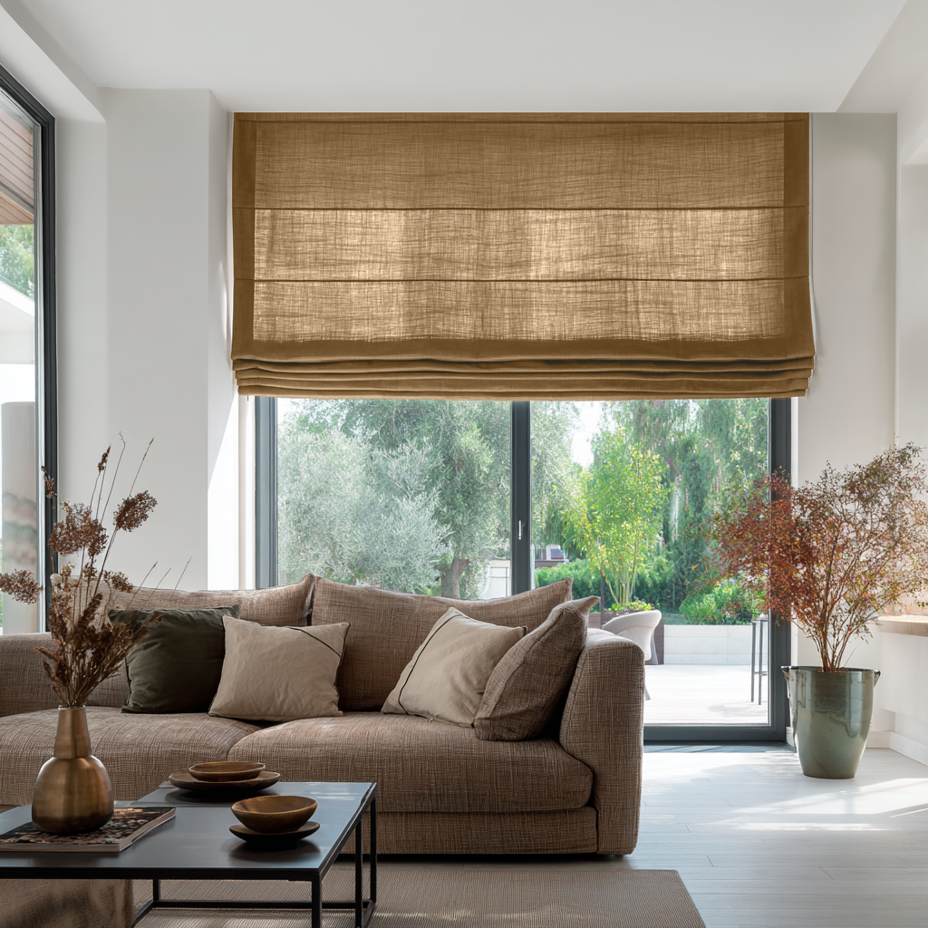 Tawny Brown Linen Roman Shades