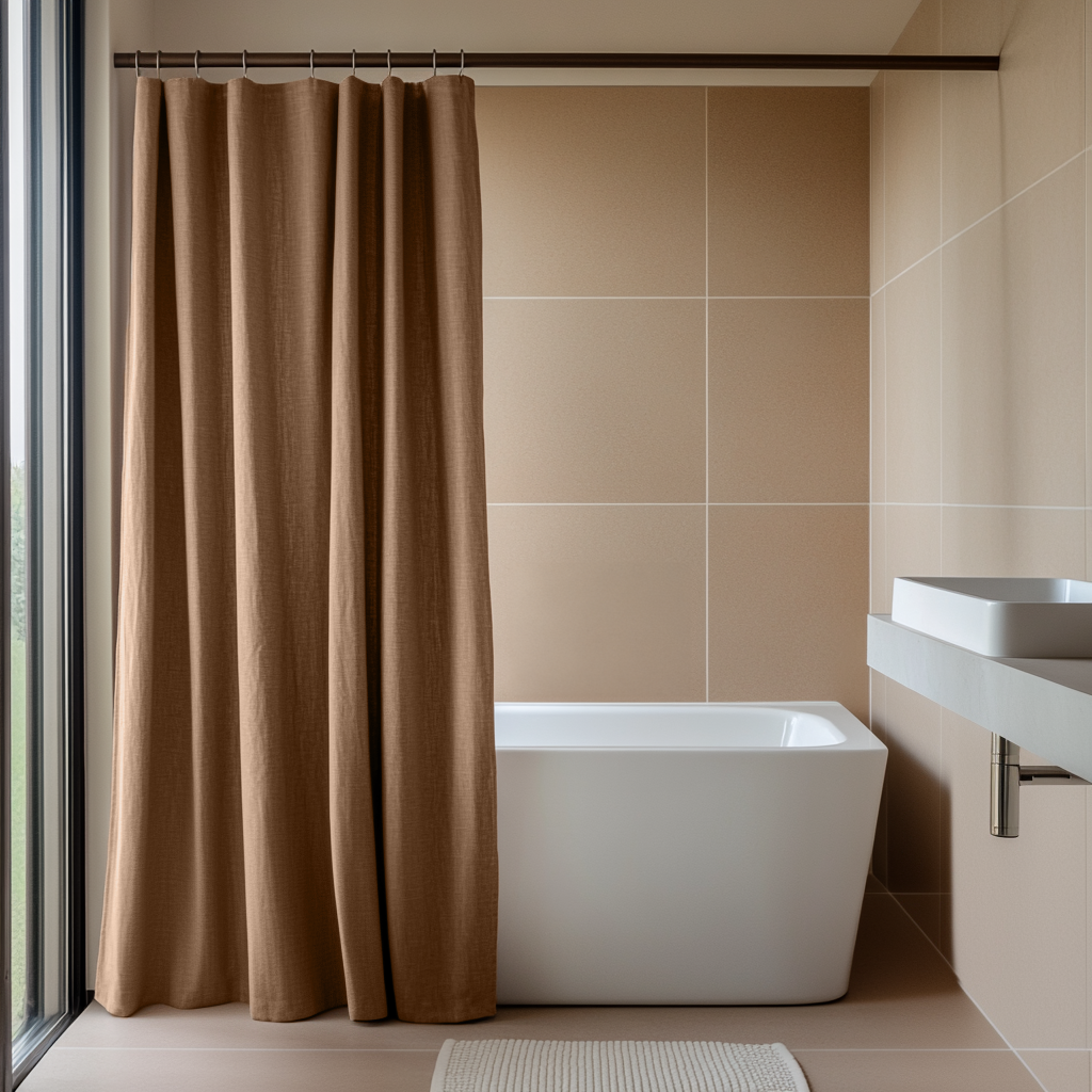 Tawny Brown Linen Shower Curtain