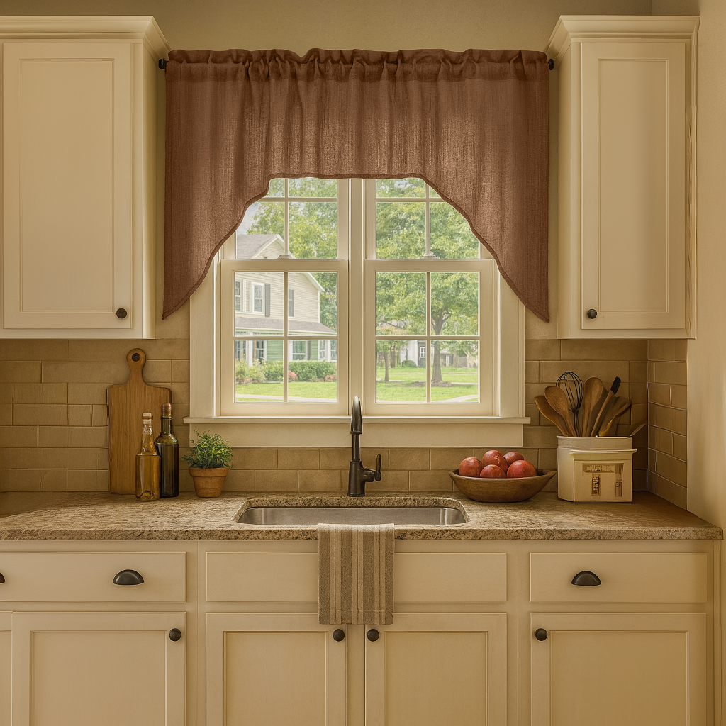 Tawny Brown Linen Swag Valance Curtain