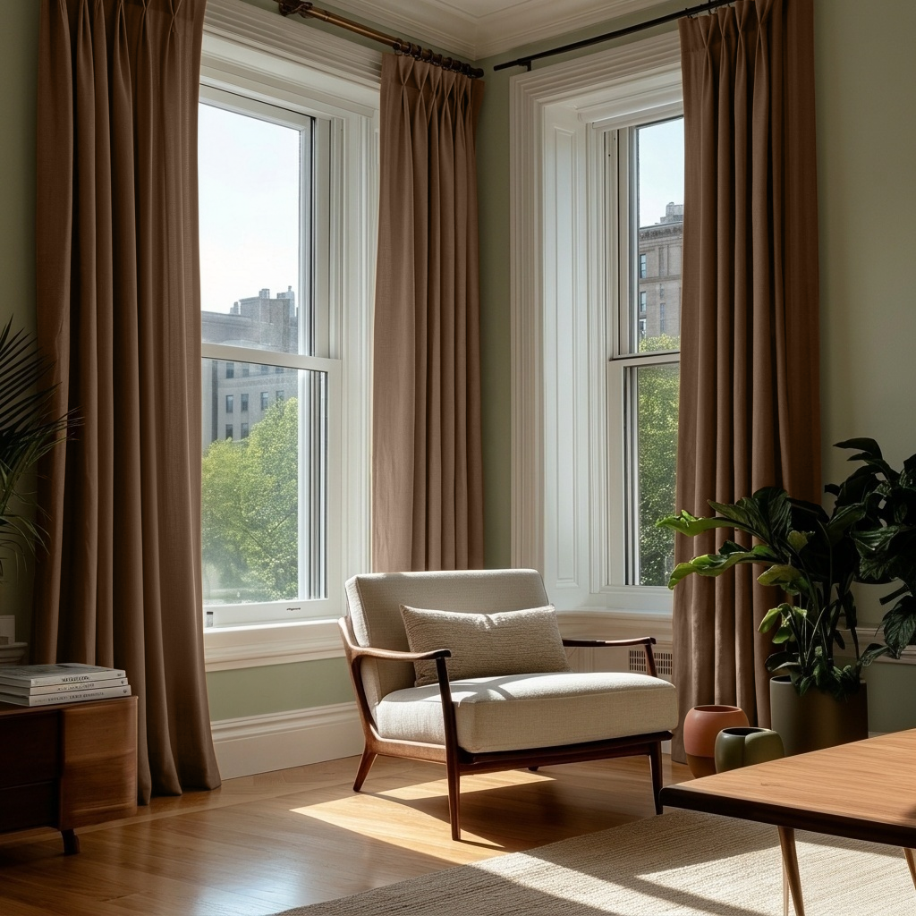 Tawny Brown Linen Thermal Pinch Pleat Curtains