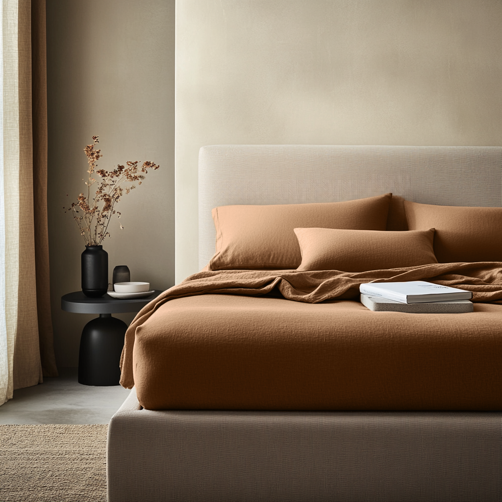 Tawny Brown Washed Linen Deep Pocket Fitted Sheet 