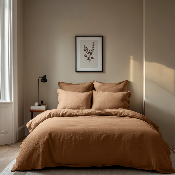Tawny Brown Linen Duvet Cover – 100% Washed Linen Comforter, Duvet