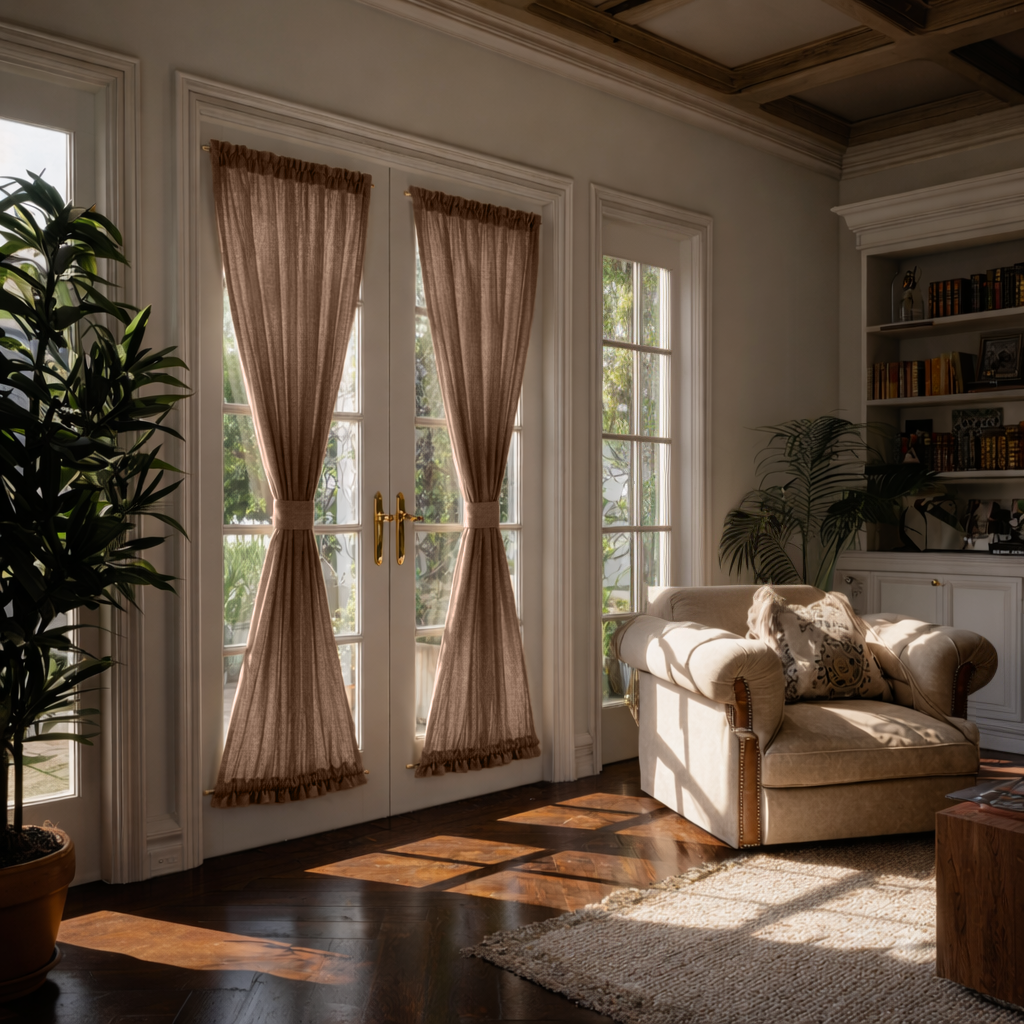 Tawny Brown Linen French Door Curtains