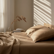 Tawny Warm Brown Washed Linen Deep Pocket Fitted Sheet Set