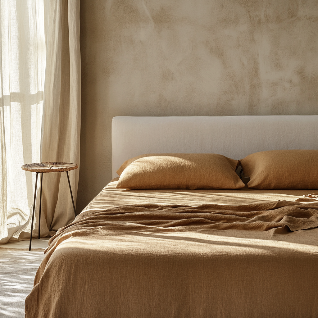 Tawny Warm Brown Washed Linen Deep Pocket Fitted Sheet Set