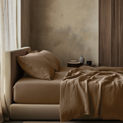 Tawny Warm Brown Washed Linen Deep Pocket Fitted Sheet Set