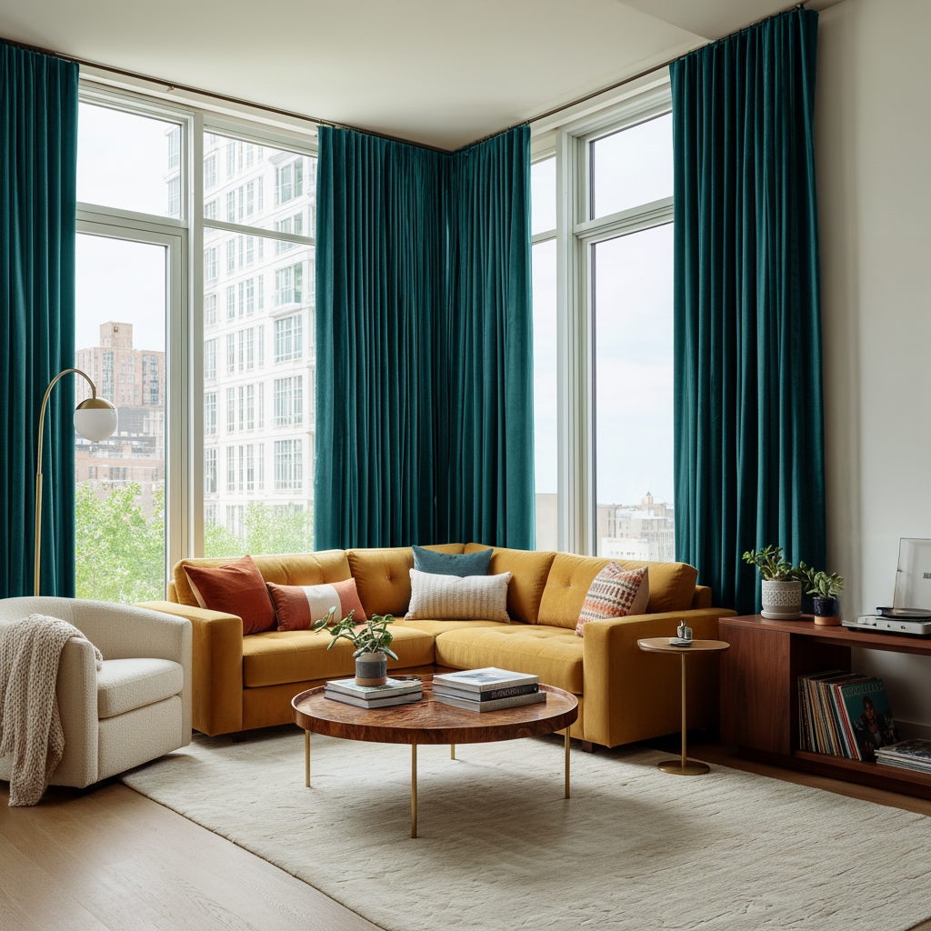 Teal Velvet Soundproof Blackout Curtains with Multitape