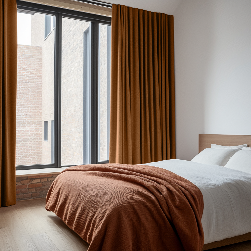 Terracotta Clay Bedroom Curtains - Back Tab Heavyweight Linen Curtain Panel - Unlined, Cotton or Blackout Lining
