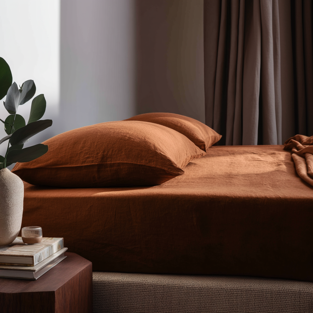 Luxury Heavy Weight Terracotta Clay Linen Fitted Sheet Only