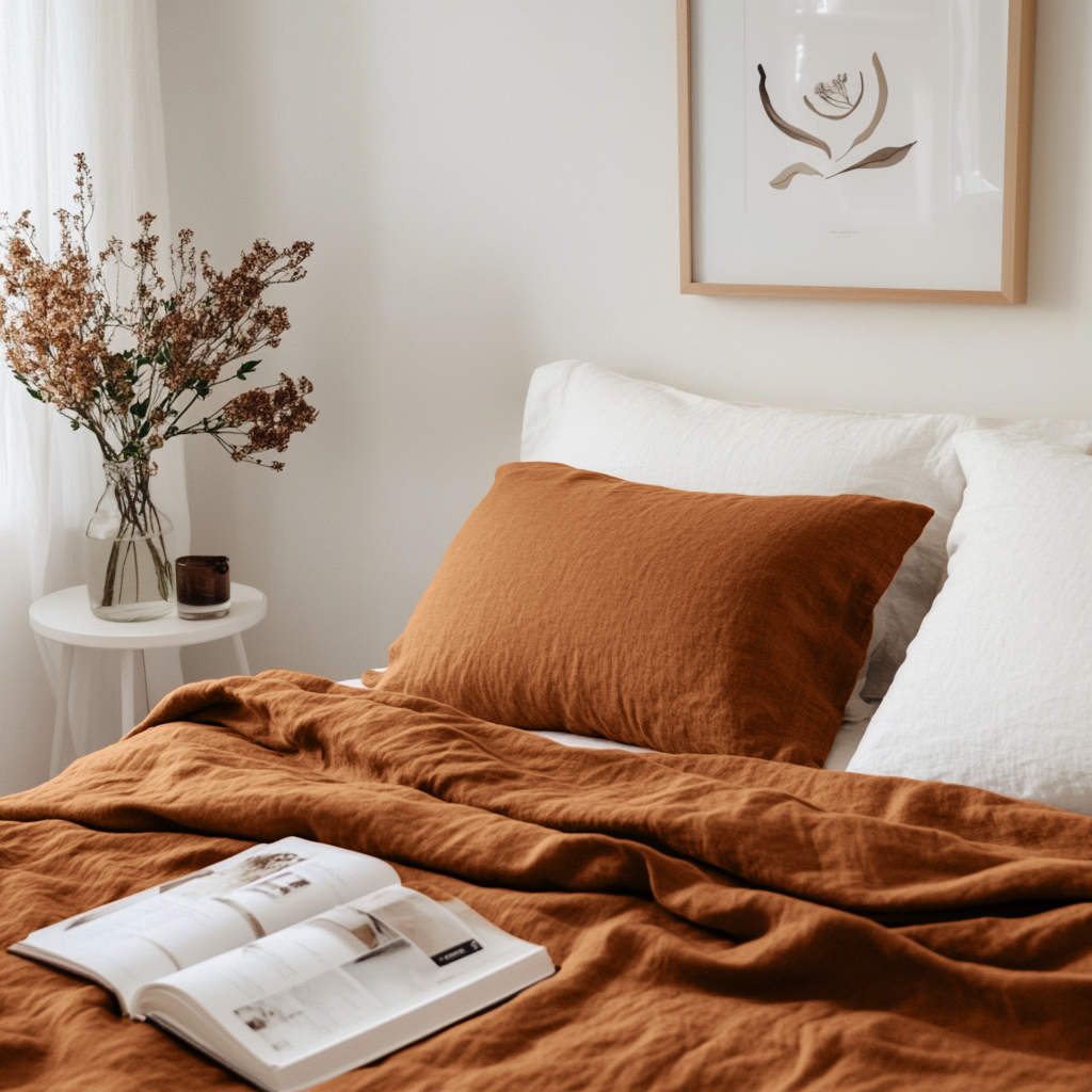 Terracotta Clay Washed Heavyweight Linen Flat Sheet