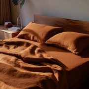 Terracotta Clay Washed Linen Heavyweight Extra Deep Pocket Fitted Sheet Set
