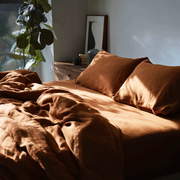 Terracotta Clay Washed Linen Heavyweight Extra Deep Pocket Fitted Sheet Set
