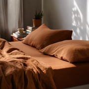 Terracotta Clay Washed Linen Heavyweight Extra Deep Pocket Fitted Sheet Set