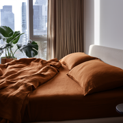 Terracotta Clay Washed Linen Heavyweight Extra Deep Pocket Fitted Sheet Set