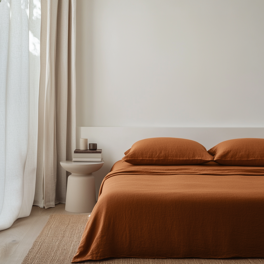 Terracotta Clay Washed Linen Heavyweight Extra Deep Pocket Fitted Sheet Set