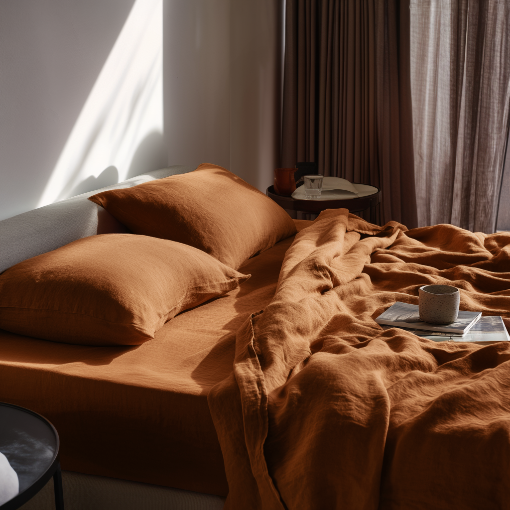 Terracotta Clay Washed Linen Heavyweight Extra Deep Pocket Fitted Sheet Set