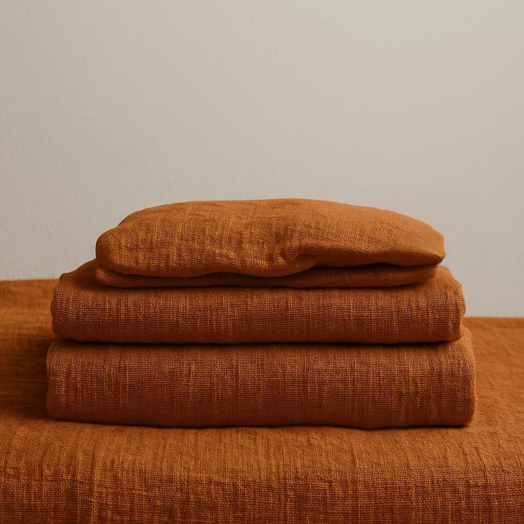 Terracotta Clay Washed Linen Heavyweight Extra Deep Pocket Fitted Sheet Set