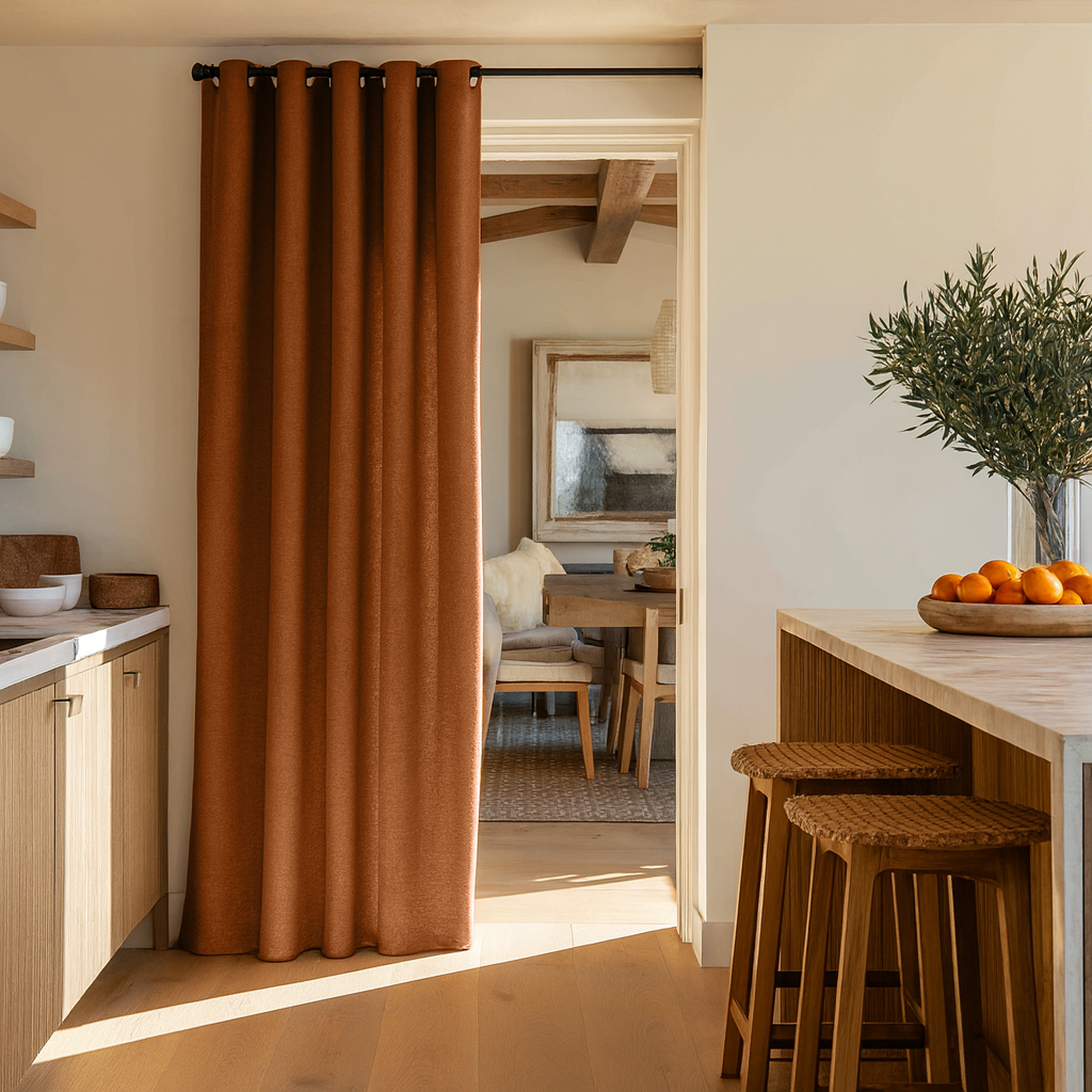 Terracotta Heavy Weight Linen Doorway Curtains with Grommets