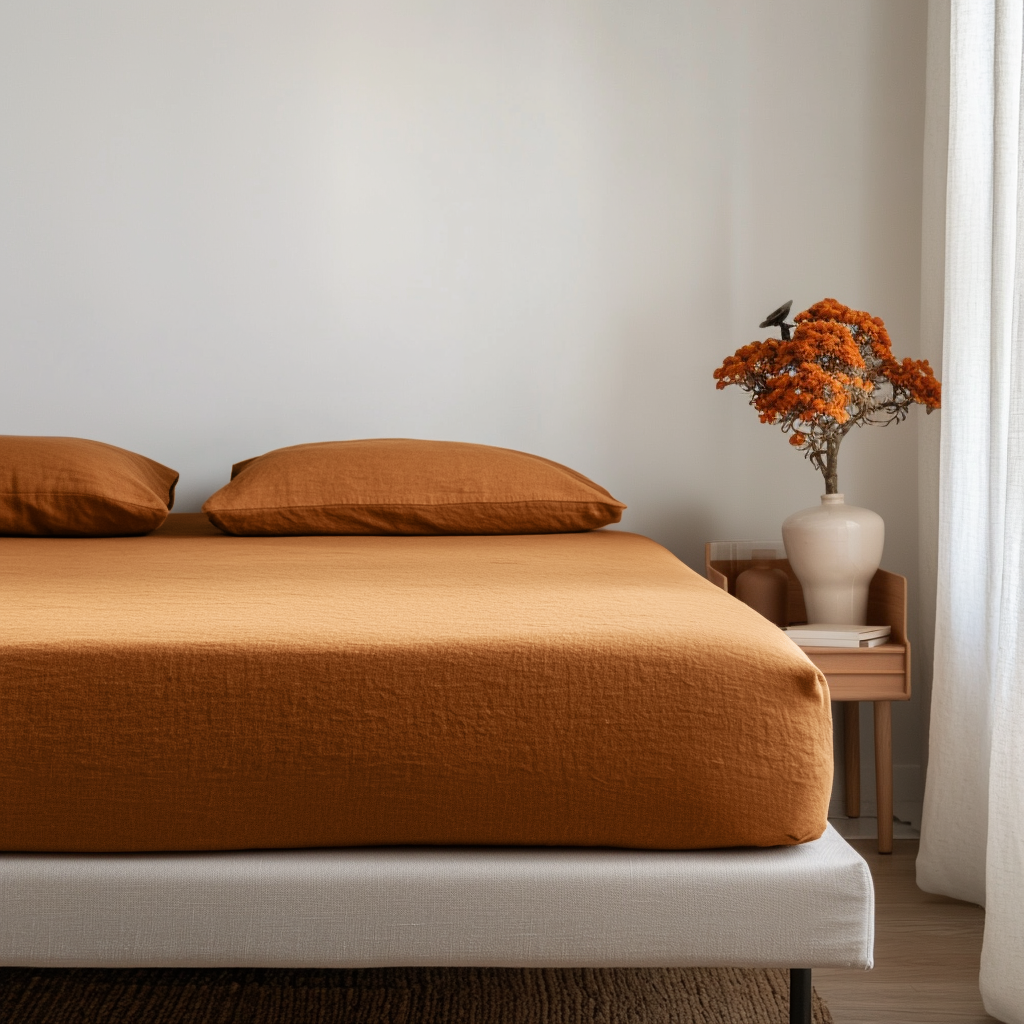 Terracotta Clay Washed Linen Heavyweight Deep Pocket Fitted Sheet 