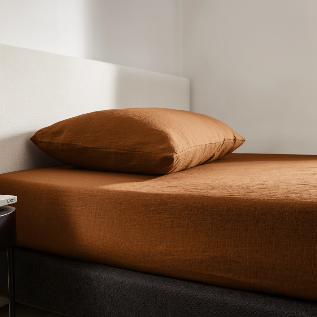 Terracotta Clay Washed Linen Heavyweight Deep Pocket Fitted Sheet 