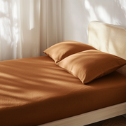 Terracotta Clay Washed Linen Heavyweight Deep Pocket Fitted Sheet 