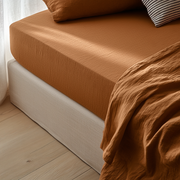 Terracotta Clay Washed Linen Heavyweight Deep Pocket Fitted Sheet 