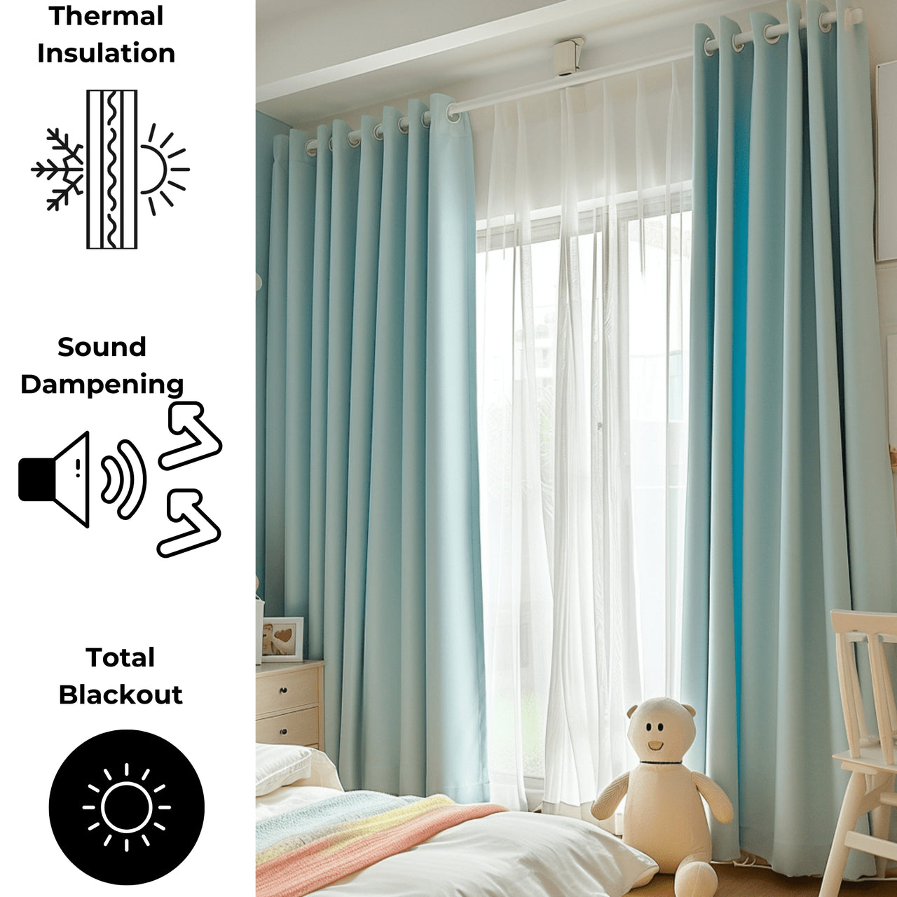 Thermal Insulated Drapes for Kids - 100 % Blackout Curtain for Kids Room - Insulated Curtain for Windows That Block Heat in Summer and Keep Cold Out in Winter