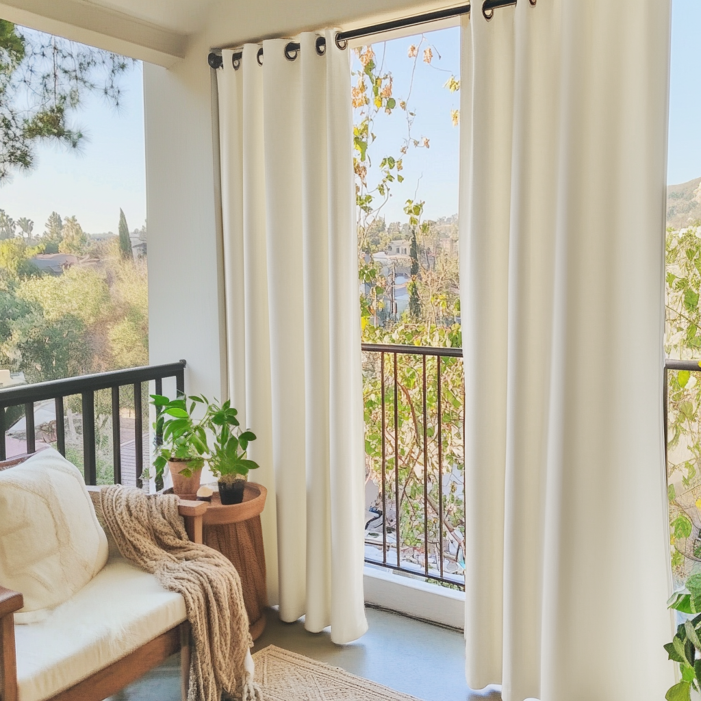 Ivory Triple-Weave Outdoor Blackout Balcony Curtains with Metal Grommets