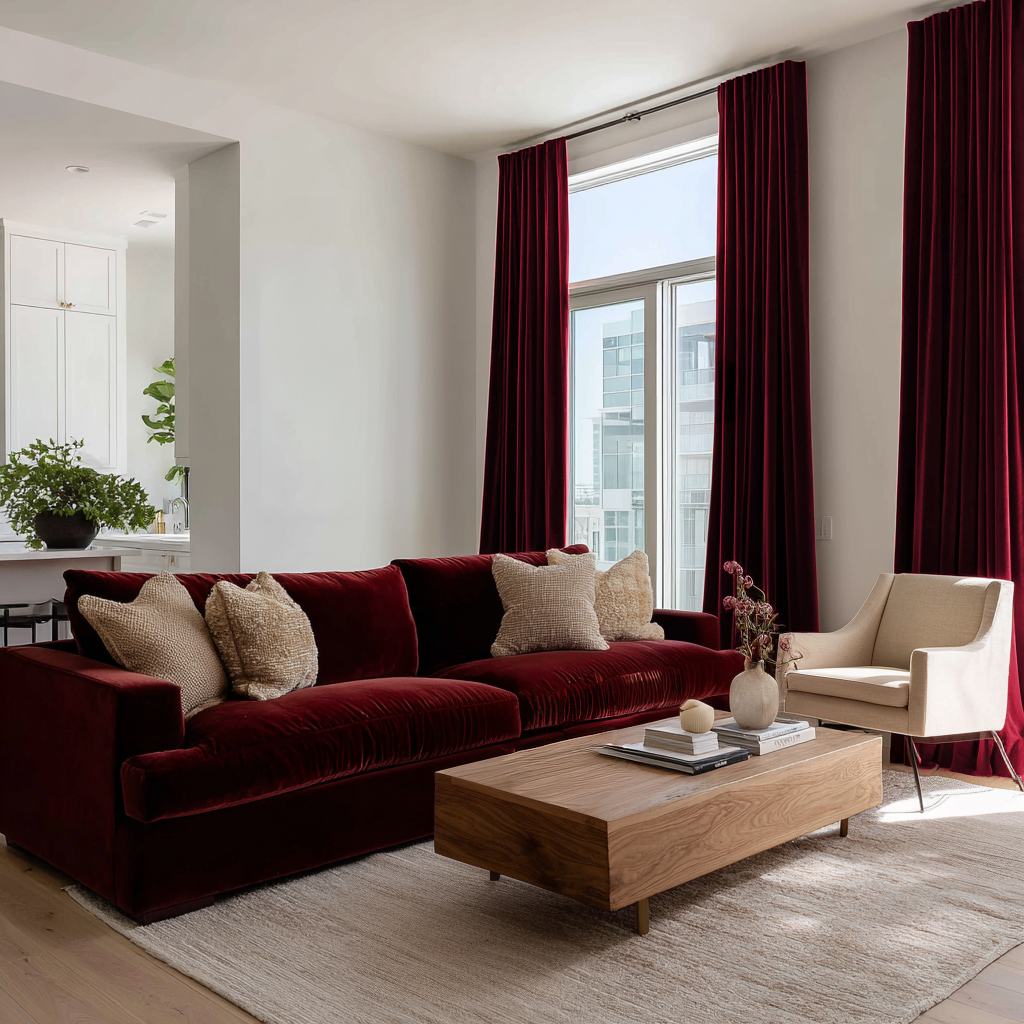 Classic Red Velvet Blackout Back Tab Curtains