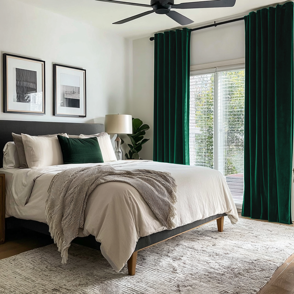 Emerald Green Velvet Back Tab Blackout Curtains