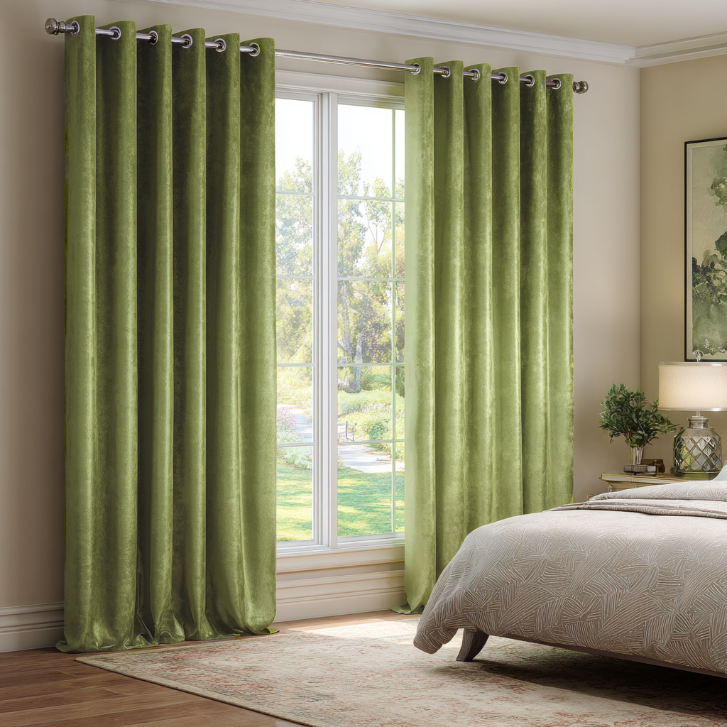 Moss Green Velvet Blackout Grommet Curtain