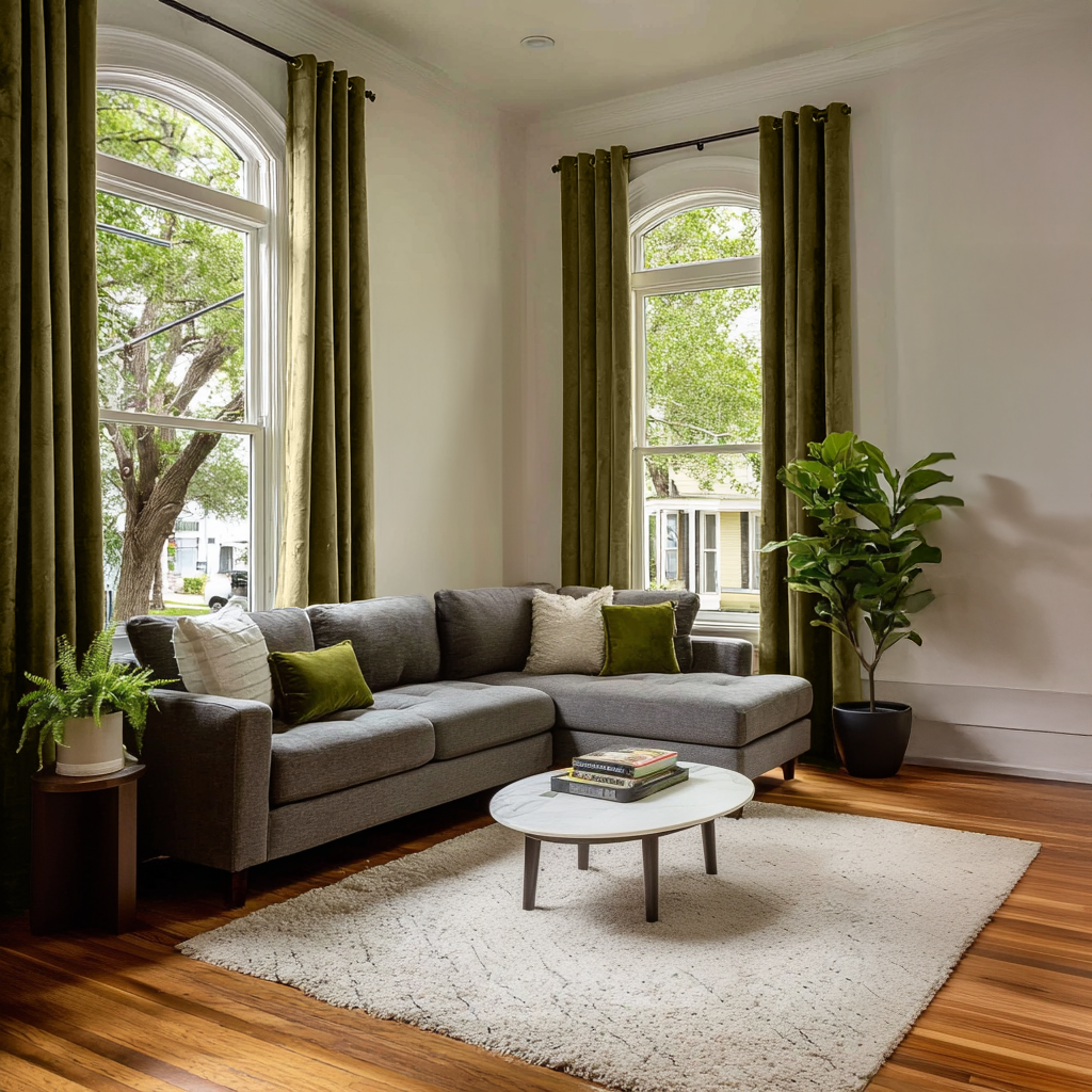 Olive Green Velvet Blackout Grommet Curtain