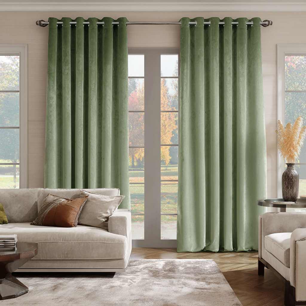 Sage Green Velvet Blackout Grommet Curtain