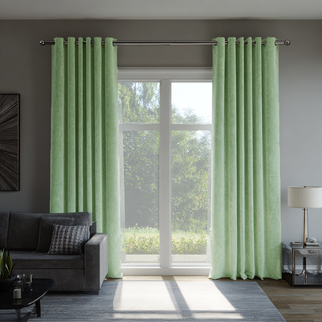 Lime Green Velvet Blackout Grommet Curtain