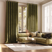 Olive Green Velvet Blackout Grommet Curtain