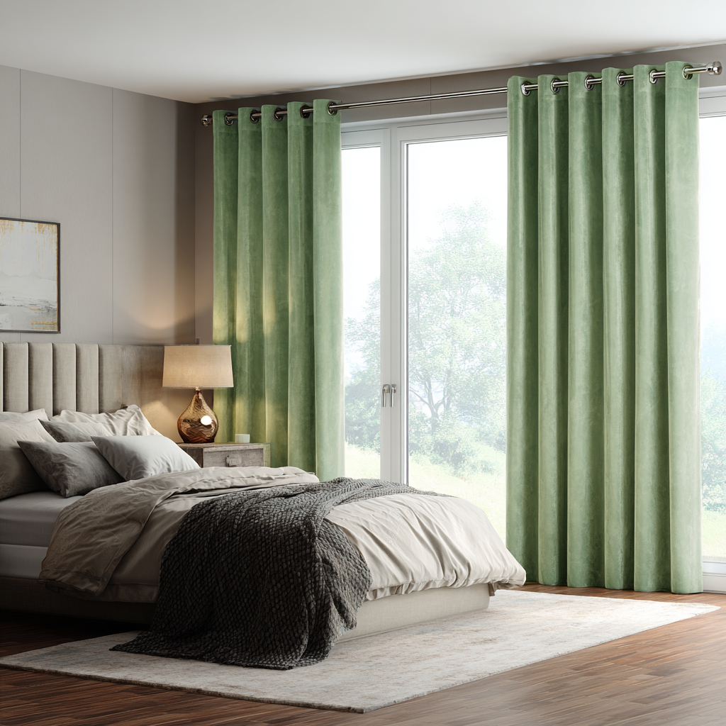 Sage Green Velvet Blackout Grommet Curtain