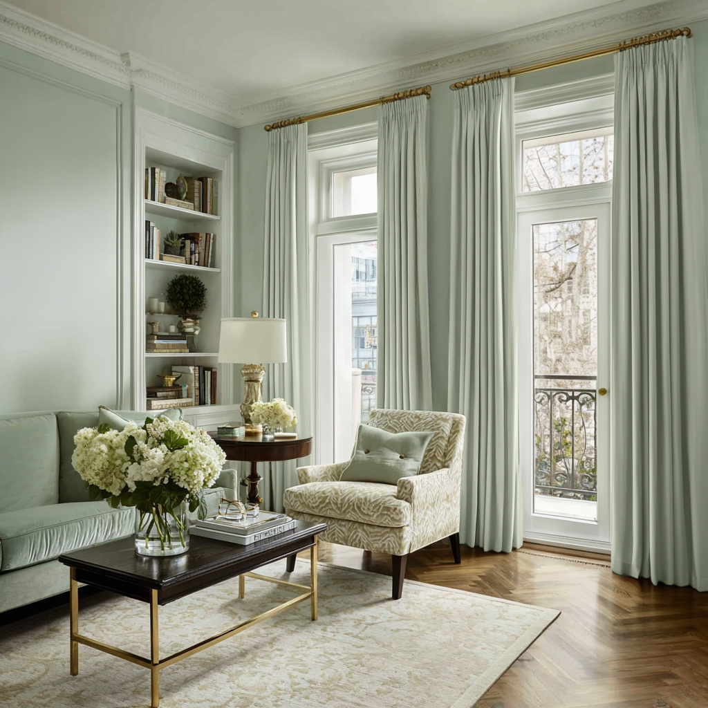 Mint Green Velvet Blackout Pencil Pleat Curtain