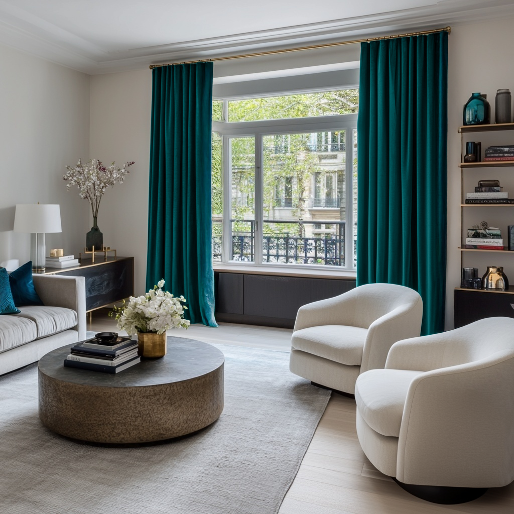 Teal Velvet Soundproof Blackout Curtains with Multitape